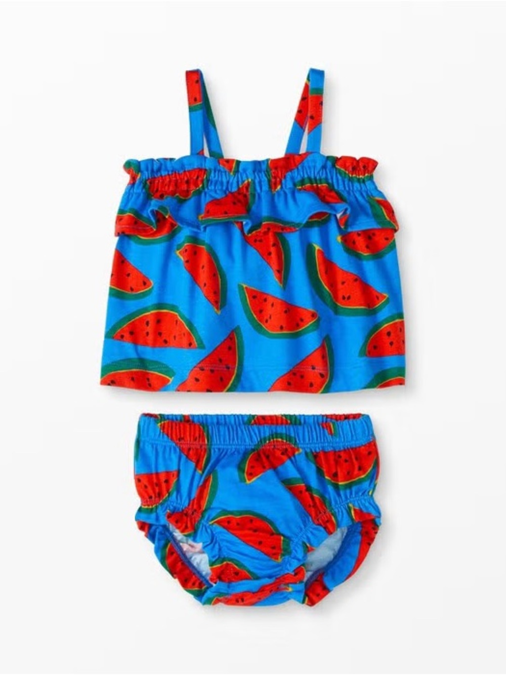 Hanna Andersson 100% Cotton Watermelon Tie-Shoulder Top & Bubble Shorts Set 2T